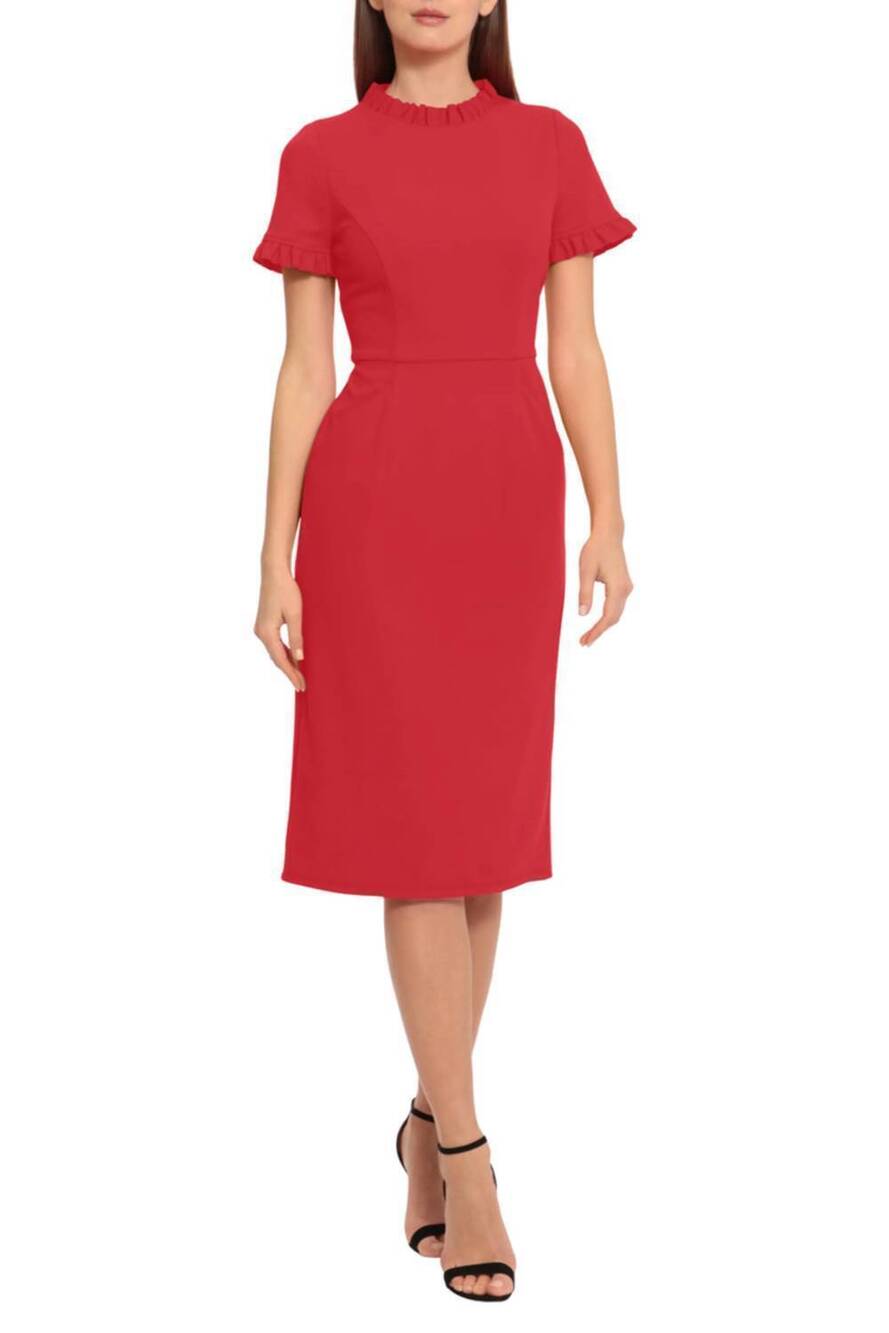 NEW MAGGY LONDON ruffle-detail front pocket dress in cherry